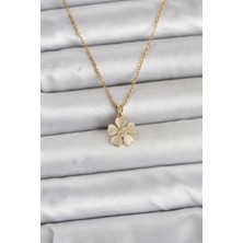 Kuşkaya Ticaret 316L Çelik Zincir Gold Renk Yonca Model Kadın Kolye