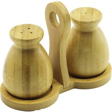 Nargo 2 Pcs - Şişe Modeli Ahşap Bambu Tuzluk - Baharatlık Tutacaklı Ahşap Stand