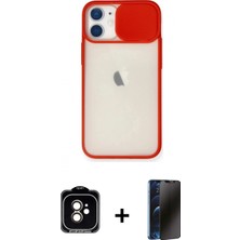 Marsilyan™- iPhone 11 Kılıf Vadi Çizgi - Siyah 3D Antistatik Hayalet Cam Ekran Koruyucu + Turuncu Pvd Metal Kamera Lens