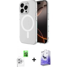 Marsilyan™- iPhone 16 Pro Kılıf Ahenk Yansıma Prime - Siyah Bilvis 5in1 5d Magic Hayalet Cam Ekran Koruyucu + Beyaz Raze Metal Kamera Lens