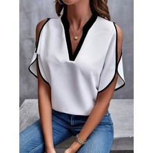 Livizmir Moda Kadın Kısa Kollu V Yakalı Ithal Krep Bluz