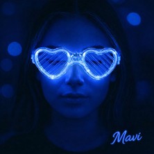 Nargo Mavi LED Işıklı Kalp Gözlük – 3 Modlu Parti - Glow Gözlüğü