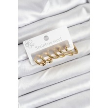 Kuşkaya Ticaret 316L Çelik Gold Renk Kadın Küpe Seti
