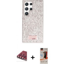 Marsilyan™- Galaxy S23 Ultra Kılıf Vadi Klasik Serisi - Siyah Autokit 5in1 Fiber Hayalet Cam Ekran Koruyucu + Kırmızı Valdez Metal Kamera Lens