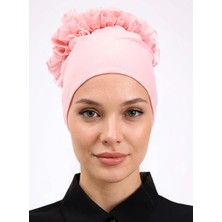 Alivascarf Fırfırlı Dikişsiz Penye Bone Pembe - Kadın Tesettür Bağlamalı Topuz Iç Bone
