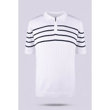 Trender 18204 Yarım Patlı Beyaz-Lacivert Erkek Polo Yaka T-Shirt 26YGT3000007