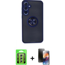 Marsilyan™- Galaxy A35 5g Kılıf Yörünge Çizgi - Siyah 3D Antistatik Mat Seramik Nano Ekran Koruyucu + Gümüş Raze Metal Kamera Lens