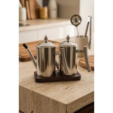 Atbyhome 2'li Çelik 3 Parça 500ML Standlı Çok Amaçlı Demlik Yağlık Yağdanlık Seti