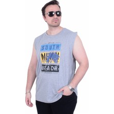 Starbattal Büyük Beden Baskılı Kolsuz Tişört Miami Beach 26126 Grı Melanj