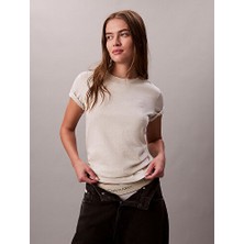 Calvin Klein Kadın Ss Monogram Detaylı Bisiklet Yaka T-Shirt