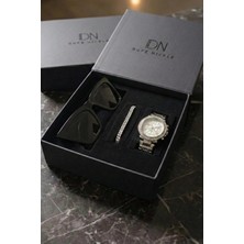 Duke Nickle Zincir Bileklikli Altın Metal Kordon Kadın Kol Saati Siyah Gözlüklü Kutulu Hediye Seti