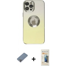 Marsilyan™- iPhone 12 Pro Kılıf Kutup Yansıma Özel Seri - Siyah 6d Mat Seramik Hayalet Nano Ekran Koruyucu + Gümüş Metal Kamera Lens Koruma Cam