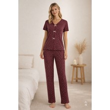 Koza İç Giyim Kadın Kısa Kollu Fiyonklu Fitilli Pijama Takımı