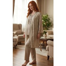 Bone 6201 Kadın Jakar Saten Sabahlıklı Lohusa Pijama Takımı