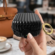 Caseonn Samsung Galaxy Buds 4 Kılıf Kilit Mekanizmalı Çizgili Bavul Tipi Tasarım Siyah
