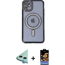 Marsilyan™- iPhone 11 Kılıf Zirve Doku Prime - Siyah Buffer Hayalet Cam Ekran Koruyucu + Mavi Raze Metal Kamera Lens