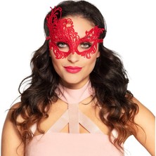 Go İthalat Kırmızı Renk Dantel Örgü Işlemeli Parti Maskesi Model 1 (5224)