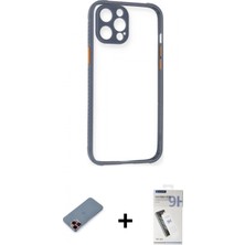 Marsilyan™- iPhone 12 Pro Kılıf Nova Asil Özel Seri - Şeffaf Uv Polymer Nano Ekran Koruyucu + Kırmızı Metal Kamera Lens Koruma Cam