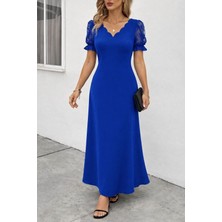 Emh Store Kadın Kısa Kollu V Yakalı Uzun Janjan Elbise