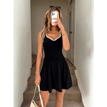 Sidelya Concept Kadın Askılı Kalp Yakalı Şerit Detaylı Dalgıç Kısa Elbise