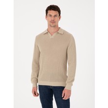 Cacharel Erkek Bej Regular Fit %100 Pamuk Apaş Yaka Triko Kazak 50310535-VR011