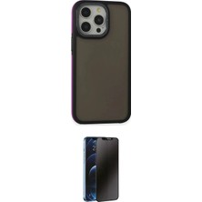 TKÇ  iPhone 15 Pro Kılıf Eksen Işık - Siyah 3D Antistatik Hayalet Cam Ekran Koruyucu