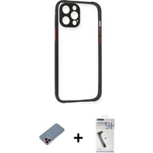 Marsilyan™- iPhone 12 Pro Kılıf Nova Asil Özel Seri - Şeffaf Uv Polymer Nano Ekran Koruyucu + Kırmızı Metal Kamera Lens Koruma Cam