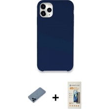 Marsilyan™- iPhone 11 Pro Max Kılıf Zirve Modern Özel Seri - Siyah 6d Mat Seramik Hayalet Nano Ekran Koruyucu + Mavi Metal Kamera Lens Koruma Cam