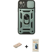 Marsilyan™- iPhone 11 Pro Kılıf Ahenk Klasik - Siyah 6d Mat Seramik Hayalet Nano Ekran Koruyucu + Yeşil Renkli Kamera Lens Koruma Cam