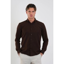 Redline Flex Slim Fit Yumuşak Kolay Ütü Nefes Alan Erkek Gömlek Kahverengi