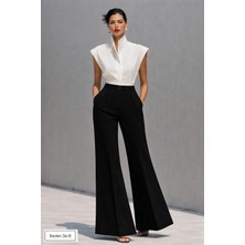 Jüji Orta Bel Şekillendirici Palazzo Kesim Siyah Pantolon