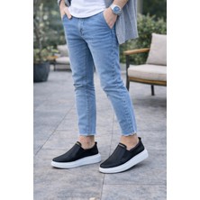 Joy Ayakkabı JY049 Ease Bağcıksız Erkek Günlük Cilt Spor Sneaker Ayakkabı Cbt - Siyah