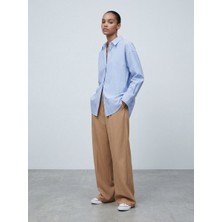 LTB Çizgili Oversize Mavi Gömlek
