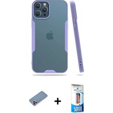 Marsilyan™- iPhone 12 Pro Max Kılıf Atlas Asil Serisi - Siyah 5d Eko Cam Ekran Koruyucu + Pembe Shine Kamera Lens Koruma Cam