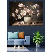 Karizma Tablo Vazoda Açmış Beyaz Manolya Çiçekleri Dekoratif Kanvas - Mdf Ahşap Tablo