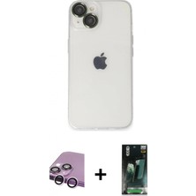 Marsilyan™- iPhone 14 Kılıf Ufuk Minimal Özel Seri - Şeffaf 360 Full Body Arka Koruyucu + Mor Raze Metal Kamera Lens