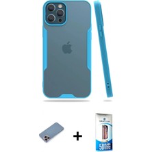 Marsilyan™- iPhone 12 Pro Max Kılıf Atlas Asil Serisi - Siyah 5d Eko Cam Ekran Koruyucu + Pembe Shine Kamera Lens Koruma Cam