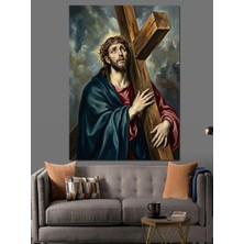 Karizma Tablo Çarmıhı Taşıyan Hz. Isa Portresi Dekoratif Kanvas - Mdf Ahşap Tablo