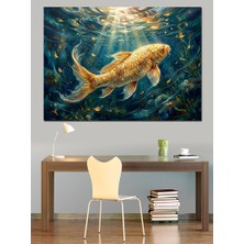 Karizma Tablo Sualtında Parlayan Altın Rengi Balık Dekoratif Kanvas - Mdf Ahşap Tablo
