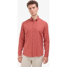 Pierre Cardin Erkek Kiremit Keten Karışımlı Regular Fit Uzun Kollu Gömlek 50325356-VR031