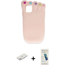 Marsilyan™- iPhone 11 Kılıf Akış Yansıma - Şeffaf Pasifik Cam Ekran Koruyucu + Pembe Renkli Kamera Lens Koruma Cam