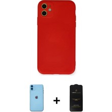 Marsilyan™- iPhone 11 Kılıf Ahenk Serisi - Siyah 6d Antistatik Mat Seramik Hayalet Nano Ekran Koruyucu + Mavi Neon Fosforlu Kamera Lens