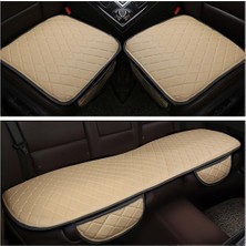 Delixa Araç Koltuk Koruyucu Cepli Üçlü Minder Seti/lüks Kapitone Deri Ön-Arka Bej Koltuk Minder ( Kenar)