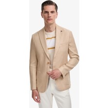 Cacharel Erkek Bej Slim Fit Yün Keten Karışımlı Mikro Desen Kırlangıç Yaka Ceket 50319085-VR011