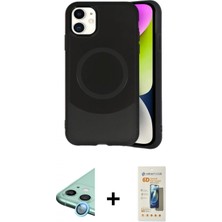 Marsilyan™- iPhone 11 Kılıf Ufuk Serisi - Siyah 6d Mat Seramik Hayalet Nano Ekran Koruyucu + Mavi Raze Metal Kamera Lens