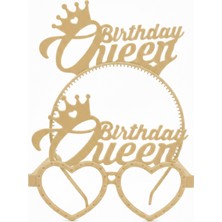 Bkmc Birthday Queen Taç Gözlük Parti Gözlüğü Doğum Günü Taçlı Gözlük Aksesuarı