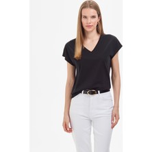 Pierre Cardin Kadın Siyah Regular Fit Basic Tişört 50325454-VR046