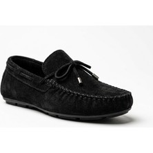 Growish GR0494 Hakiki Süet Deri Küçük Büyük Numara Fiyonklu Esnek Günlük Siyah Renk Loafer Babet Ayakkabı