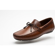 Growish GR0492 Hakiki Yumuşak Deri Küçük Büyük Numara Fiyonklu Esnek Günlük Kahverengi Loafer Babet Ayakkabı