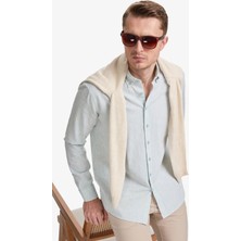 Pierre Cardin Erkek Su Yeşili Keten Karışımlı Regular Fit Uzun Kollu Gömlek 50325356-VR048